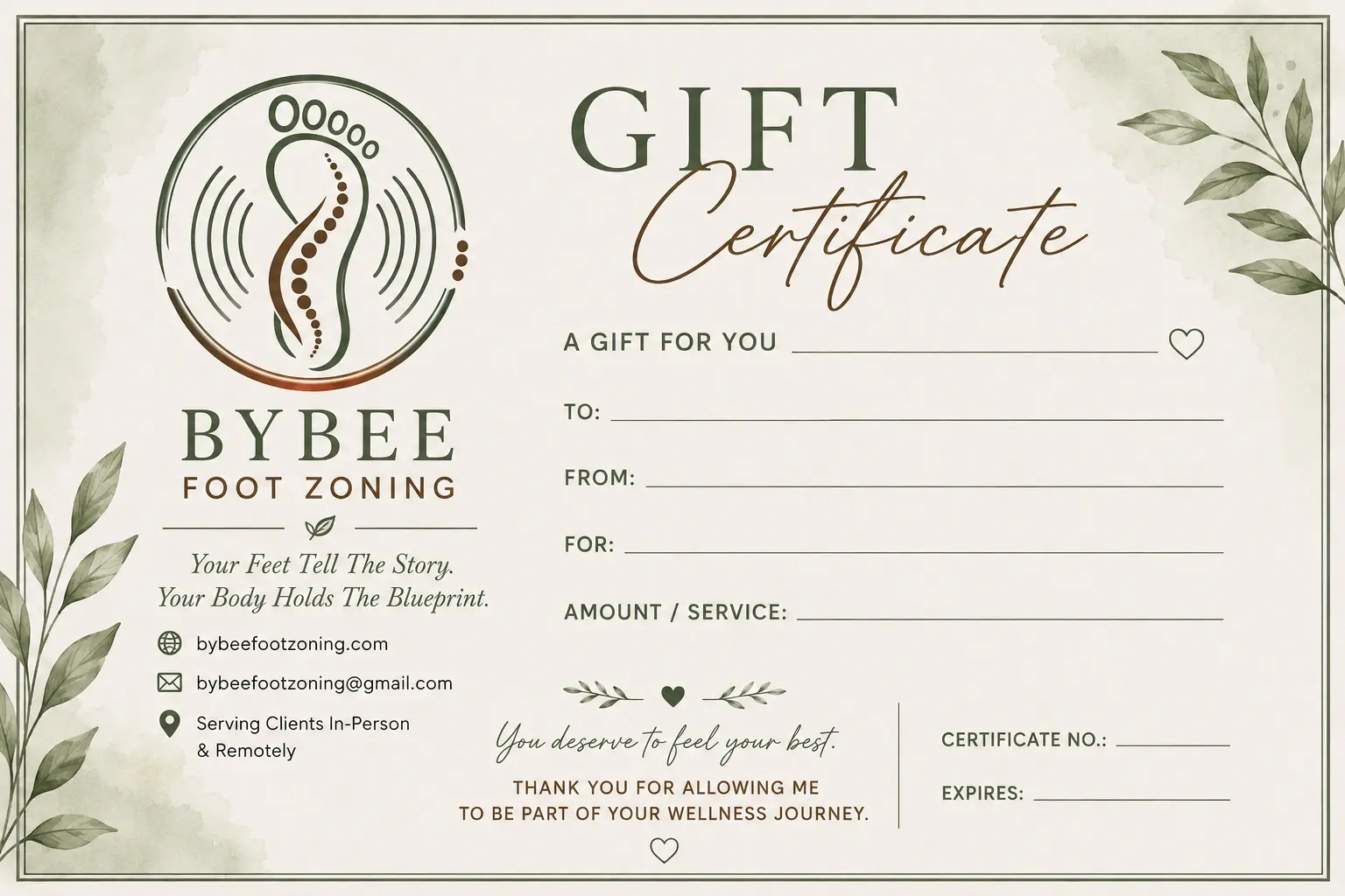 A Bybee Foot Zoning gift certificate